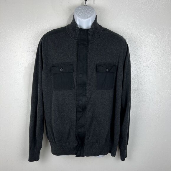 Refectory London Sweater Jacket Men Extra Large Grey Black Snap Button Zip Knit - Picture 13 of 13
